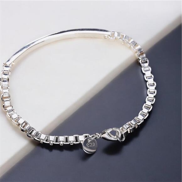Unbranded Jewelry - 925 Stamped Silver Plated Bracelet Unisex Classic Strip lattice chain 20CM